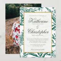 Elegant Dark Green Gold Botanical Photo Wedding Invitation