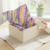 Hand Drawn Vibrant Pink Yellow Botanical Leaves Tissue Paper