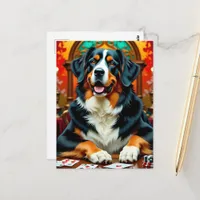 Bernese Mountain Dog playing Poker Postcard