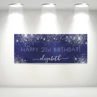 Birthday navy blue silver glitter dust monogram banner