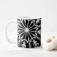 White Snowflake on Black Happy Holidays Coffee Mug