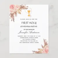 Pampas rose first communion budget invitation flyer