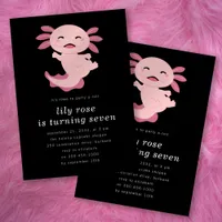 Black Pink Axolotl Birthday Party Invitation