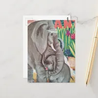 A Cute Vintage Baby Elephant and Mother Postcard