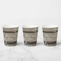 Rustic Barn Wood White Flowers Country Wedding Paper Cups
