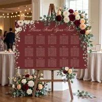 Burgundy Watercolor Floral Wedding Seating Chart Foam Board