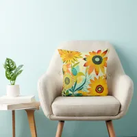 Pretty Folk Art Yellow Flowers   Throw Pillow