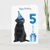 5th Birthday Puppy Theme- Cute Dog Blue Boy Pawty Card