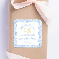 Main Squeeze Bridal Shower Lemon Blue Favor Square Sticker