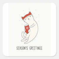 Adorable Seasons Greetings Cat Square Sticker