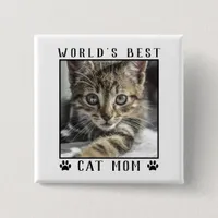 World's Best Cat Mom Paw Prints Pet Photo Frame Button