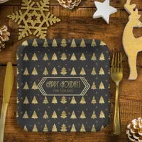 Christmas Trees Pattern Gold ID863 Paper Plates