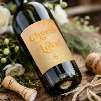 Sunshine Typography Wedding Cheers Orange ID1048 Wine Label