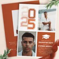 Modern Varsity Terracotta Photo Graduation Party I Invitation