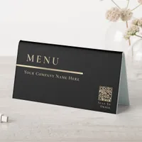 Elegant Black and Gold Menu Scan To Order QR Code Table Tent Sign