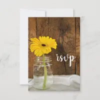 Yellow Daisy in Mason Jar Barn Wedding RSVP