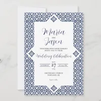 Mexican Navy White Talavera Formal Elegant Wedding Invitation