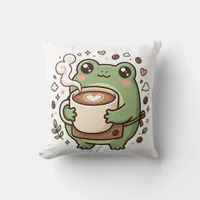 Cute Frog Latte Art Throw Pillow
