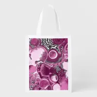 Pink, Magenta and Black Fluid Art Pour Painting Grocery Bag