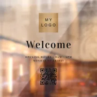 Business logo welcome opening hours QR code Window Cling