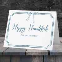 Elegant Blue Bow Personalized Happy Hanukkah Card