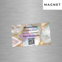 Beige gold agate holograpgic QR code Business Card Magnet