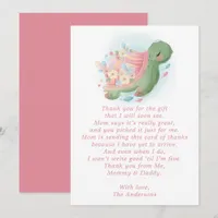 Floral Sea Turtle Pink Baby Shower Thank You Card