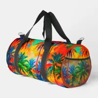 [Tequila Sunrise] Colorful Tropical Palms Beach Duffle Bag