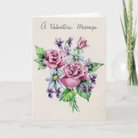 Vintage Valentine Pretty Purple Flowers Holiday Card