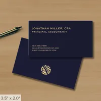 Simple Professional Navy Blue Gold Business Card