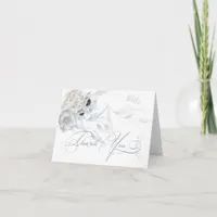 Dusty Blue Floral Elegant Calligraphy Thank You Card