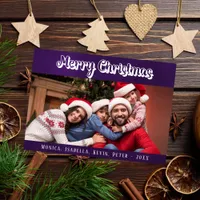 Christmas family photo purple white script modern holiday card