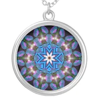 Blue Pinky Fractal Geometric Photo Necklace