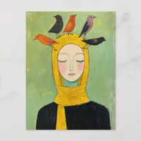 Colorful Birds on Her Head Postcard