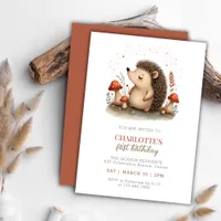 Woodland Hedgehog Mushroom 1st Birthday Party Invitation