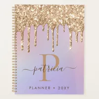 Glam Gold Glitter Drips Elegant Monogram Planner