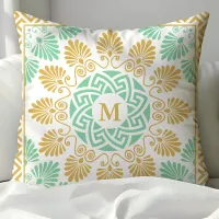 Personalized Mint Green and Gold Greek Key Throw Pillow