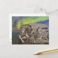 Beautiful Women in a Boat Northern Lights  Postcard
