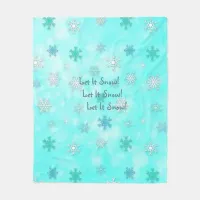 Let It Snow Teal Snowflakes Cozy Christmas Fleece Blanket