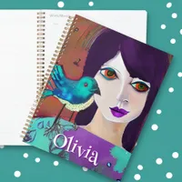 Abstract Girl & Bird Purple and Teal Personalized Planner