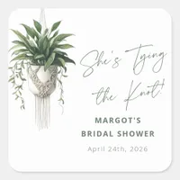 Boho Chic Botanical "Tie the Knot" Bridal Shower Square Sticker