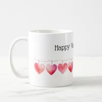 Red Watercolor Hearts Banner Happy Valentine's Day Coffee Mug