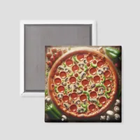 Mushroom, Green Peppers and Pepperoni Pizza Magnet