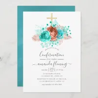 Turquoise and Coral Watercolor Floral Confirmation Invitation