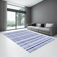 Modern Coastal Blue and White Plaid Rug