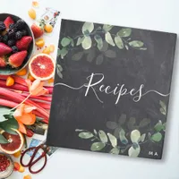 Eucalyptus Black Chalkboard Monogram Recipe 3 Ring Binder