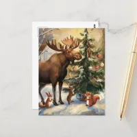 Moose and Squirrels Christmas Postcard