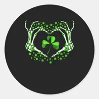 Skeleton Hand Heart Shamrock St Patricks Day Paddy Classic Round Sticker