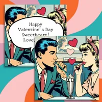 Valentine's Day | Retro Couple Drinking Milkshakes Holiday Card