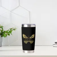Butterfly black gold elegant name script insulated tumbler